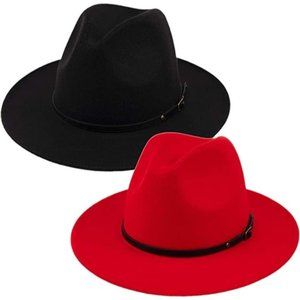 Fedora Hats for Women Fashionable Classic Wide Brim - 2pack